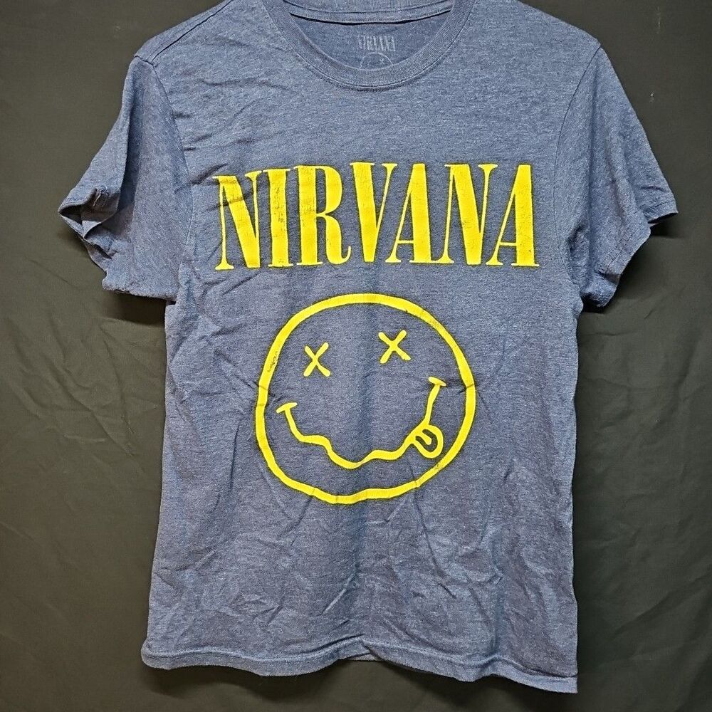 Nirvana Smiley Face T Shirt Men's Small Blue 2017 Authentic
